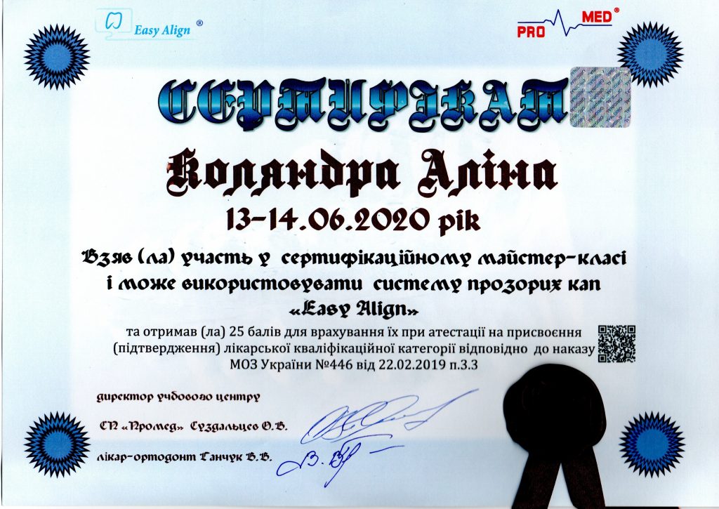 Сертификат #3 - Коляндра Алина Сергеевна