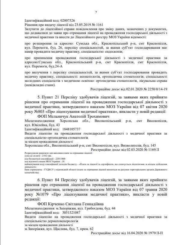 Лицензия Министерства Здравоохранения Украины-2