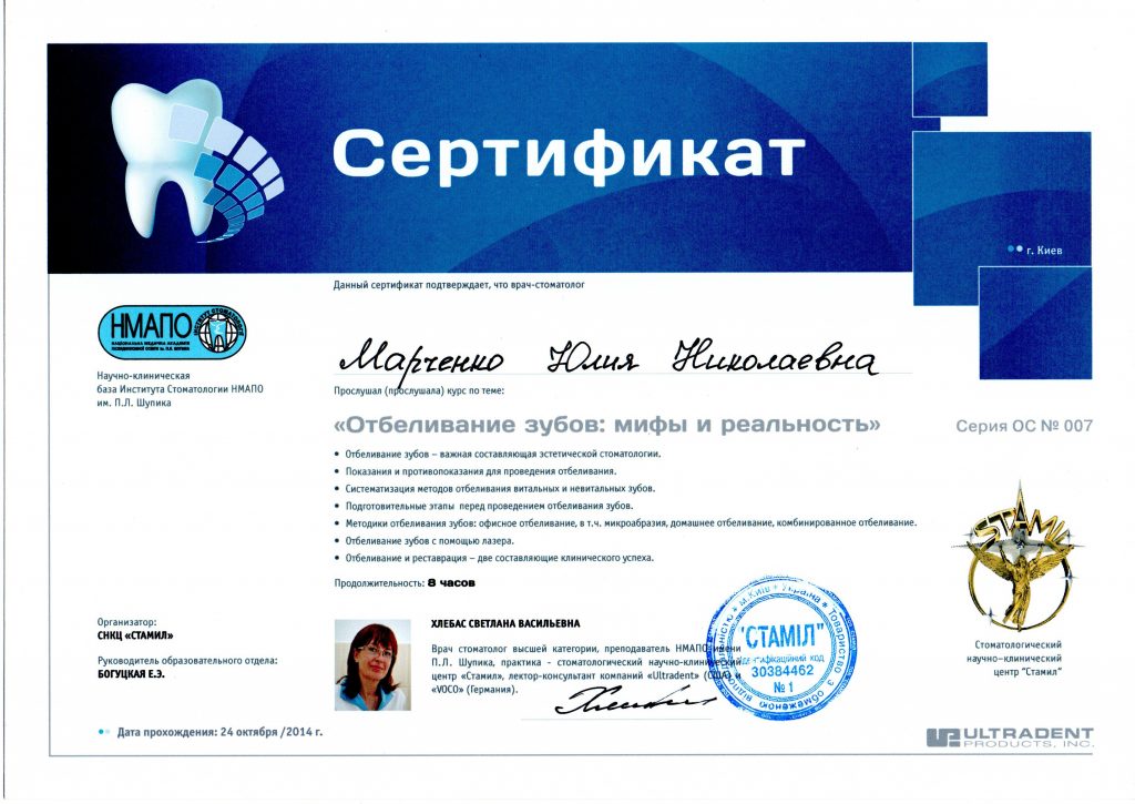 Сертифікат #17 - Марченко Юлія Миколаївна