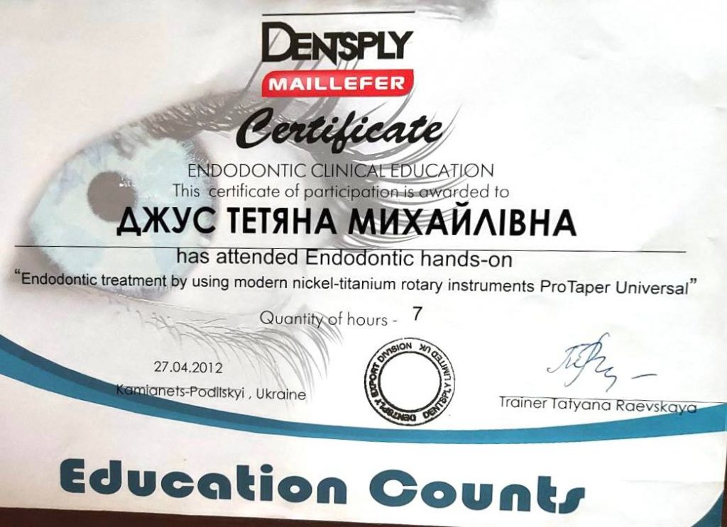 Certificado #10 - Dzhus Tetyana Mykhailivna