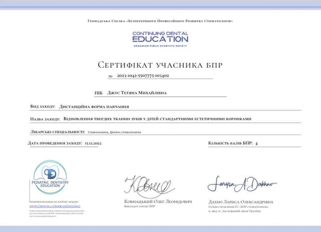 Certificado #21 - Dzhus Tetyana Mykhailivna
